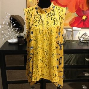 Brand New Floral Lace-trim Mock Neck Top